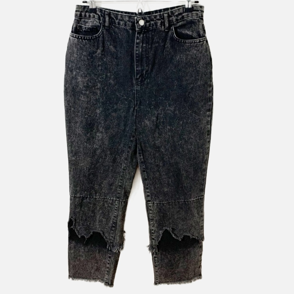 Nasty Gal 100% Cotton Black 🖤 Washed Layered and Ripped Raw Hem Denim Jeans